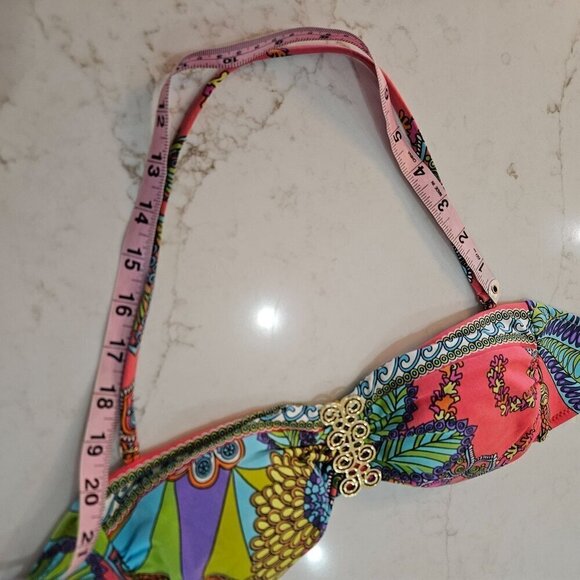 Trina Turk Size Small Swim Bikini Top Metal Detail Bandeau Tie Halter Multicolor - Picture 9 of 11
